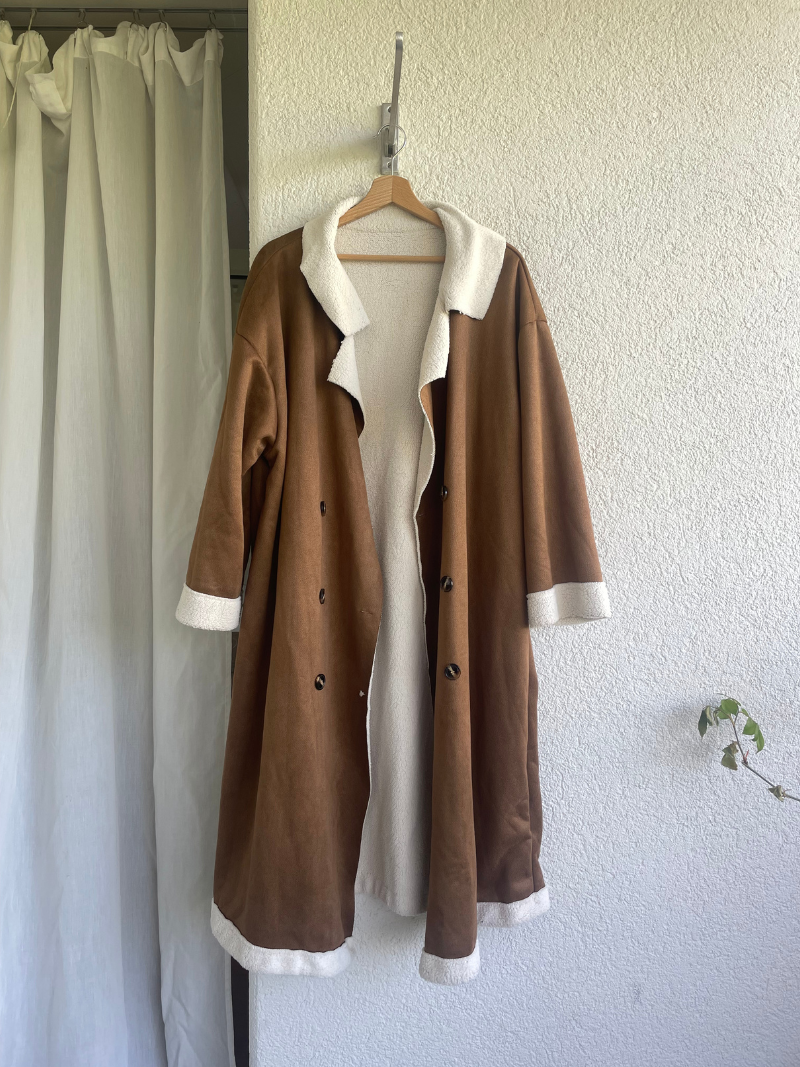 70's Style Feux Suede Shearling Coat