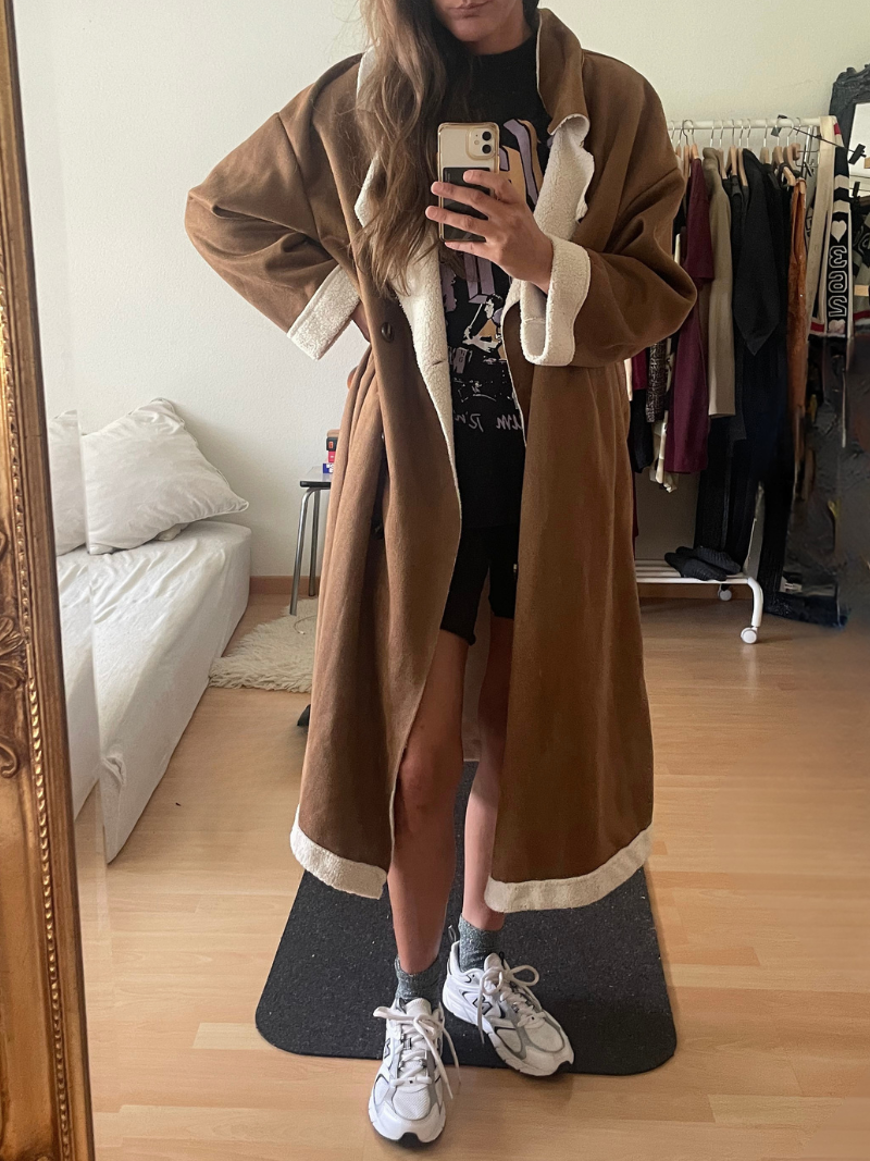 70's Style Feux Suede Shearling Coat