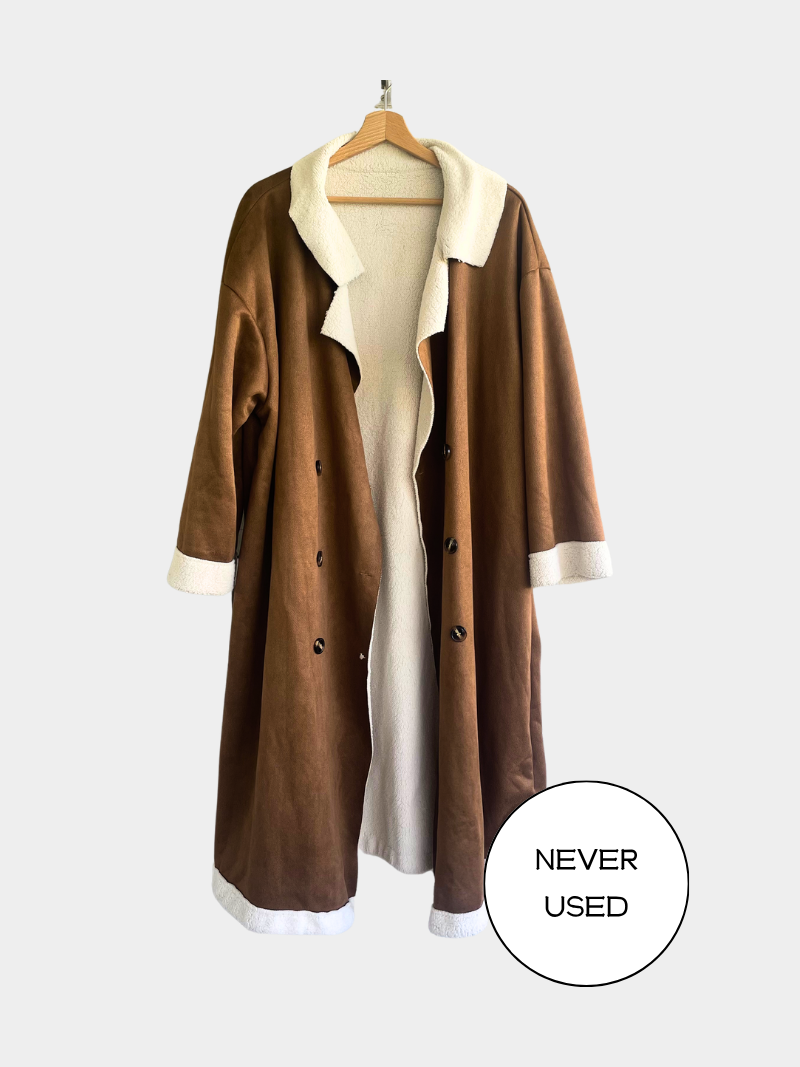 70's Style Feux Suede Shearling Coat