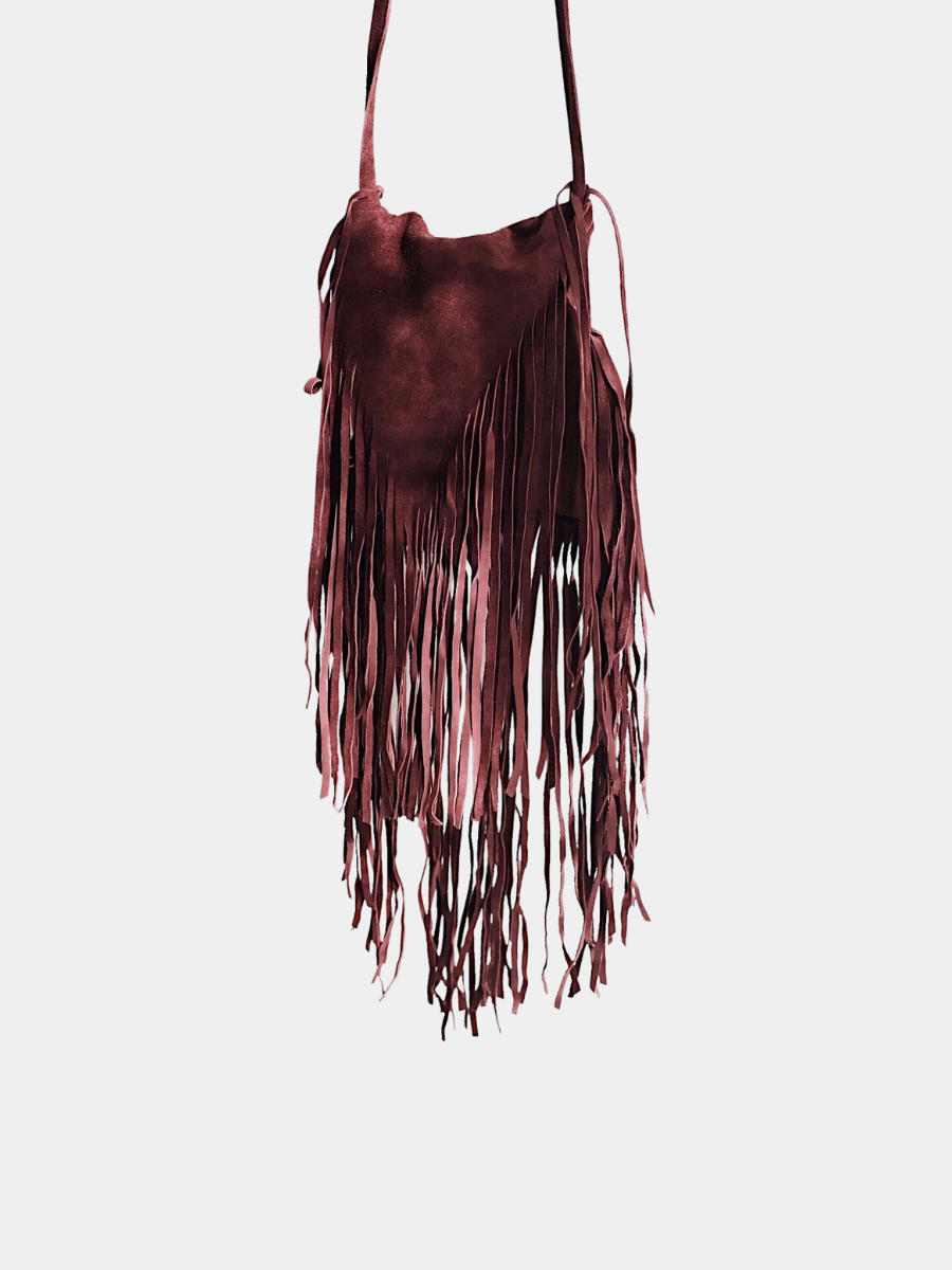 Dark Purple Handmade Suede Tassle Bag