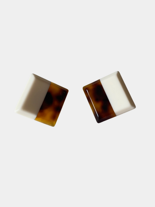 Square Tortoise Clip On Earrings